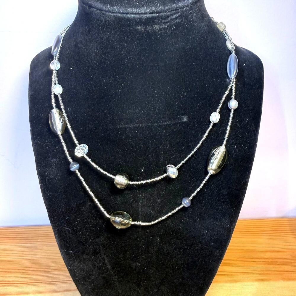 White House Black Market WHBM Long Layered Multi Strand Beaded Necklace